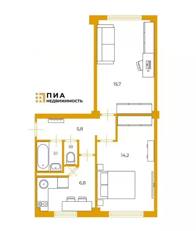 2-к кв. Санкт-Петербург ул. Грибакиных, 2К1 (45.6 м) - Фото 2
