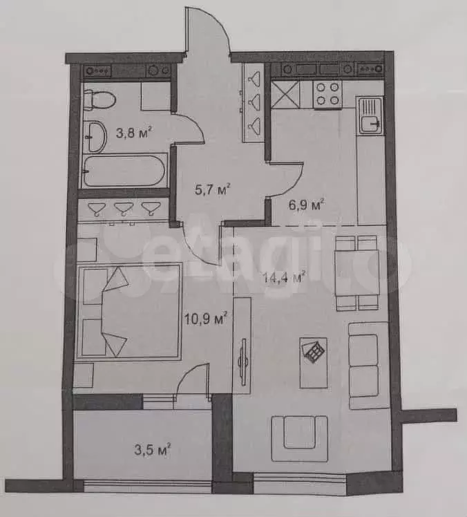 2-к. квартира, 45,4 м, 5/9 эт. - Фото 1