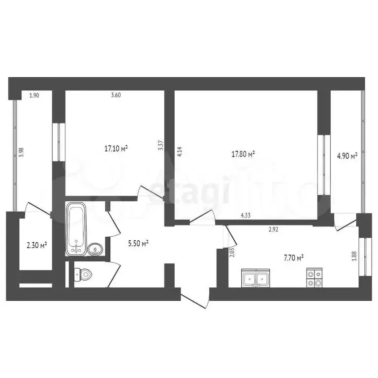 2-к. квартира, 50 м, 7/9 эт. - Фото 0