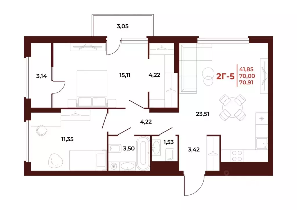 2-к кв. Пензенская область, Пенза Арбери жилой комплекс (70.91 м) - Фото 1