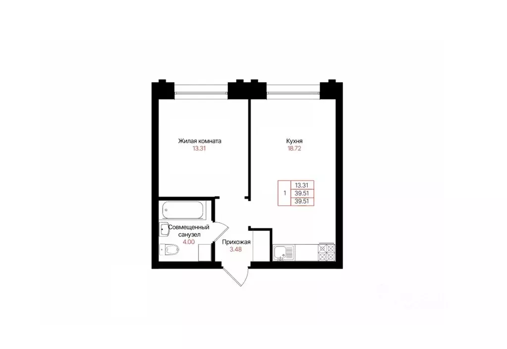 1-к кв. Татарстан, Казань Лето жилой комплекс (39.51 м) - Фото 2