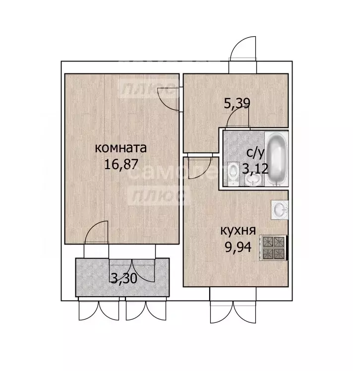 1-комнатная квартира: Уфа, улица Академика Курчатова, 65 (37.09 м) - Фото 2