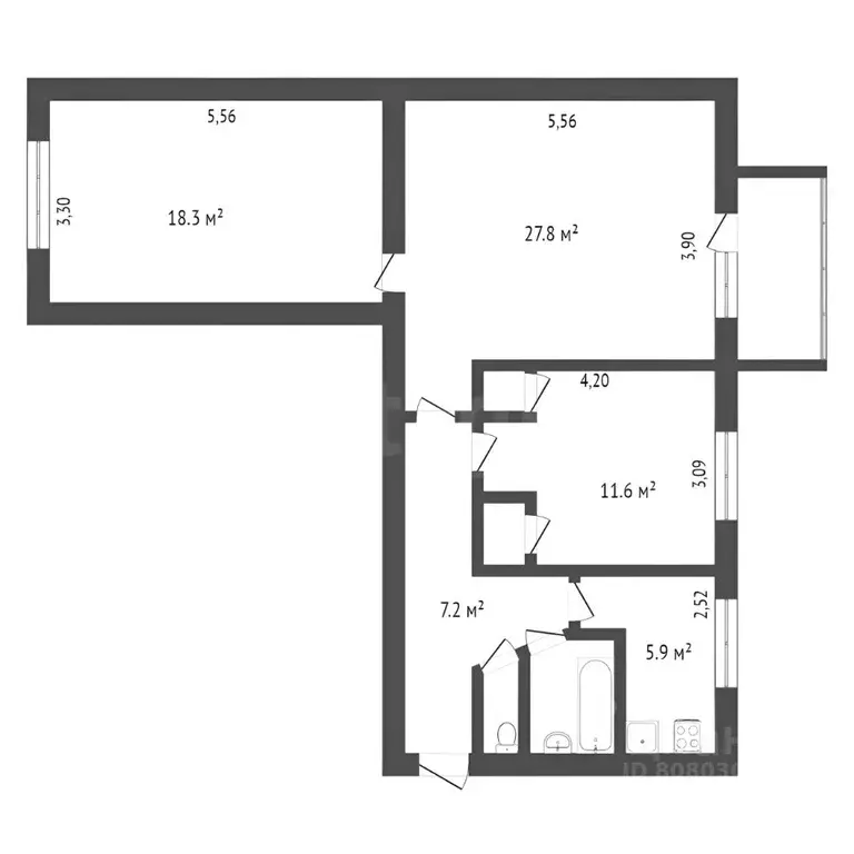 3-к кв. Татарстан, Казань ул. 2-я Старо-Аракчинская, 41Б (72.0 м) - Фото 2