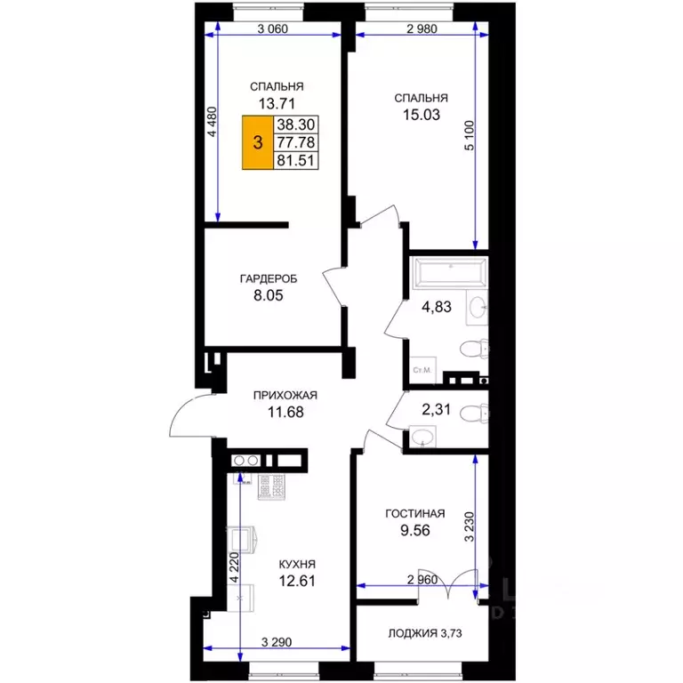 3-к кв. Калининградская область, Гурьевск ул. Героя России ... - Фото 1