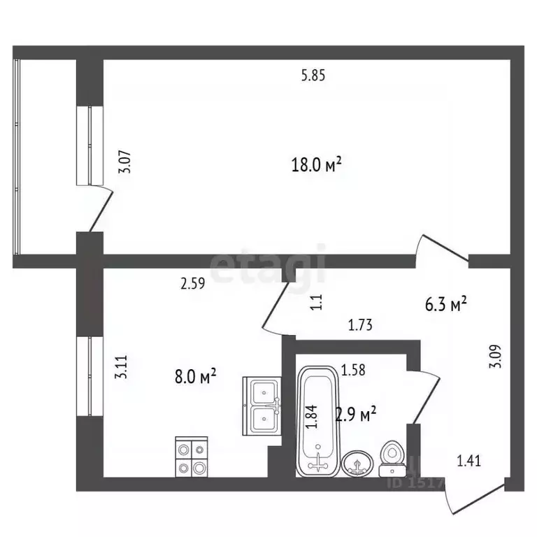1-к кв. Ямало-Ненецкий АО, Новый Уренгой Тундровая ул., 6 (35.8 м) - Фото 2