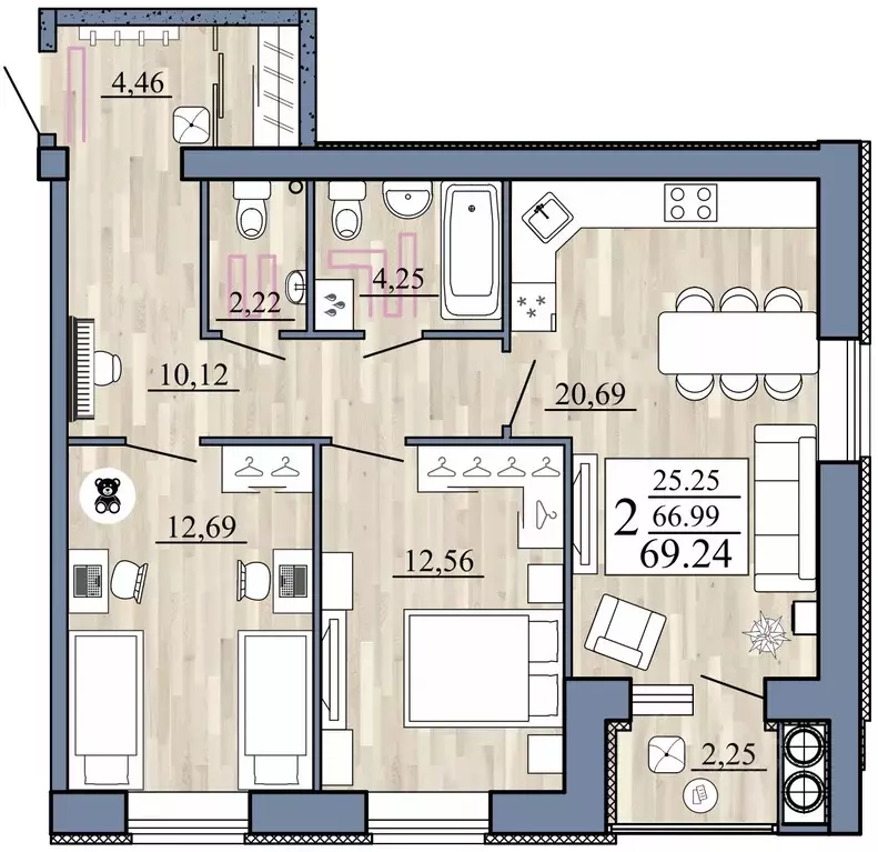 2-к кв. Рязанская область, Рыбное  (69.24 м) - Фото 1