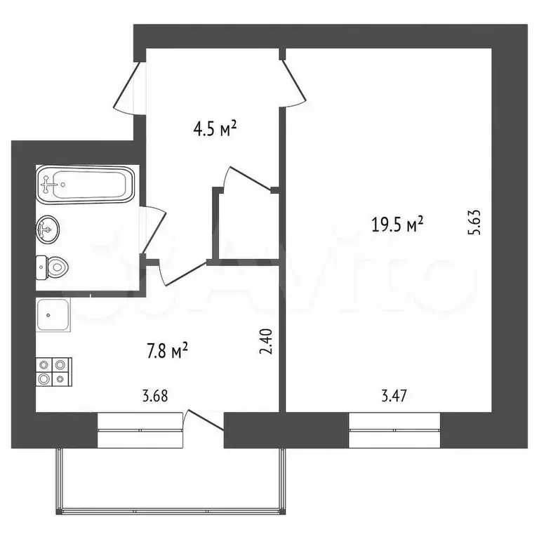 1-к. квартира, 37,1 м, 7/9 эт. - Фото 0