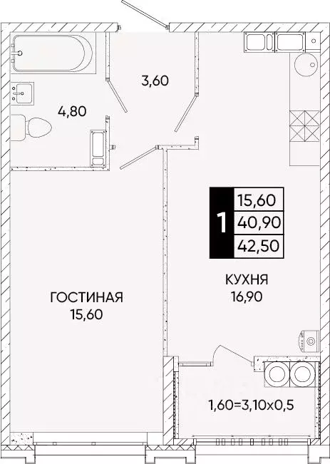 1-к кв. Ростовская область, Ростов-на-Дону Левобережье жилой комплекс ... - Фото 0