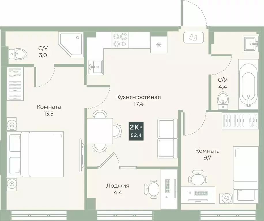 2-к кв. Курганская область, Курган Заозерный жилрайон, 6А мкр, ул. ... - Фото 1