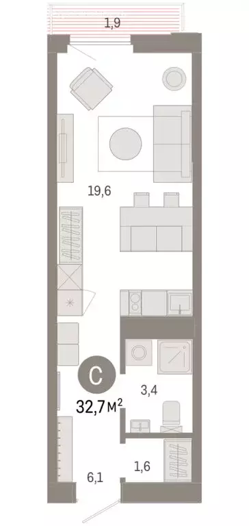 Квартира-студия: Тюмень, жилой комплекс Зарека (32.72 м) - Фото 1