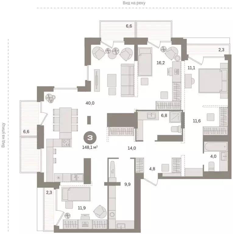 3-комнатная квартира: Тюмень, Краснооктябрьская улица, 4к1 (148.08 м) - Фото 2