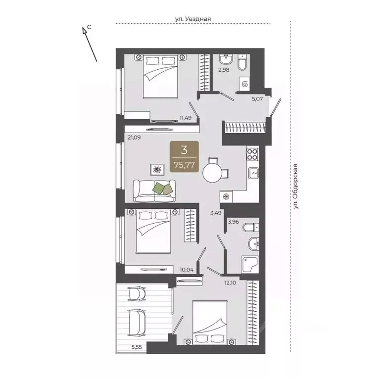 3-к кв. Тюменская область, Тюмень Тюменская Слобода мкр,  (75.77 м) - Фото 0
