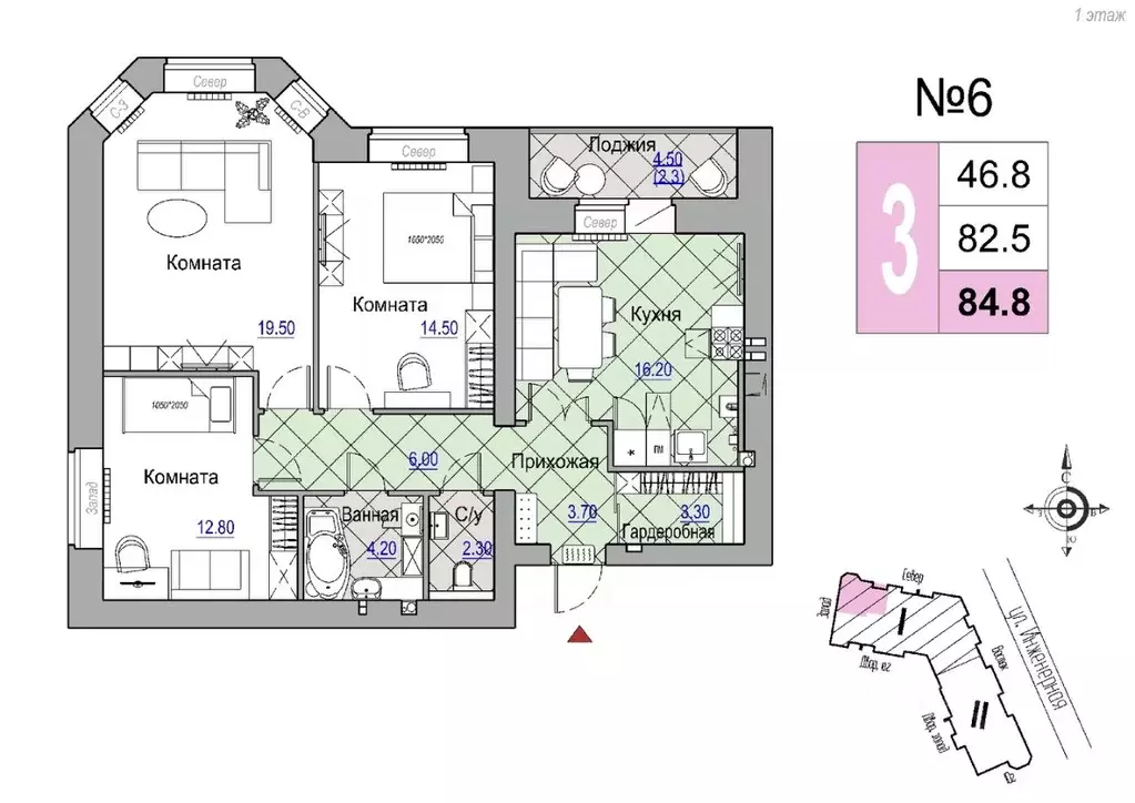 3-к кв. Новгородская область, Великий Новгород Юннатов жилой комплекс ... - Фото 1