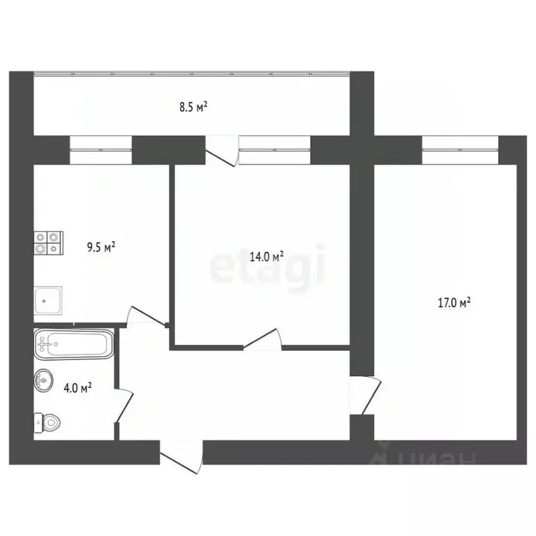 2-к кв. Самарская область, Самара ул. Дыбенко, 23 (52.3 м) - Фото 2