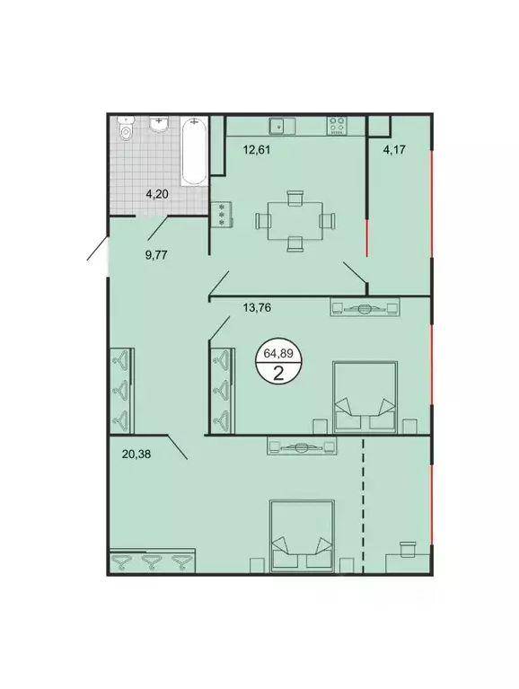 2-к кв. Ставропольский край, Ставрополь № 15 мкр,  (64.81 м) - Фото 1