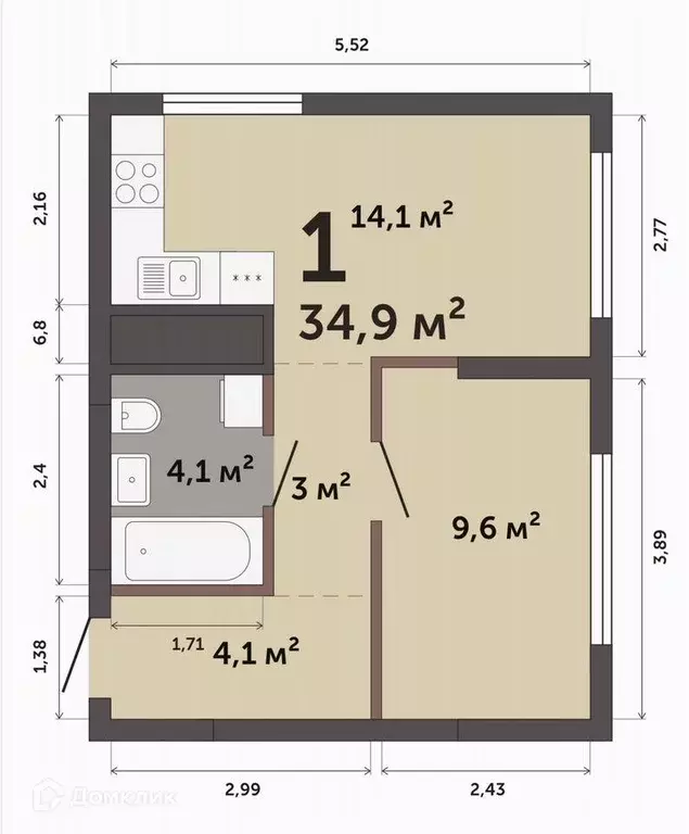 Продаётся 1-к квартира, 34.9 м - Фото 0