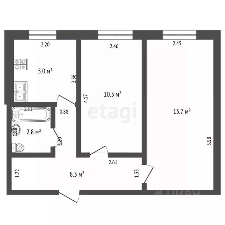 2-к кв. Алтайский край, Барнаул ул. Островского, 6Ак1 (40.0 м) - Фото 2