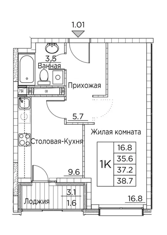 1-к кв. Приморский край, Владивосток ул. Расула Гамзатова, 7к2 (38.7 ... - Фото 0