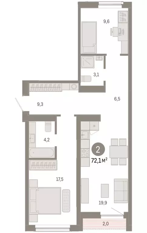 2-комнатная квартира: Новосибирск, Большевистская улица, с49 (72.1 м) - Фото 1