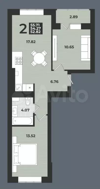 2-к. квартира, 56 м, 2/9 эт. - Фото 1