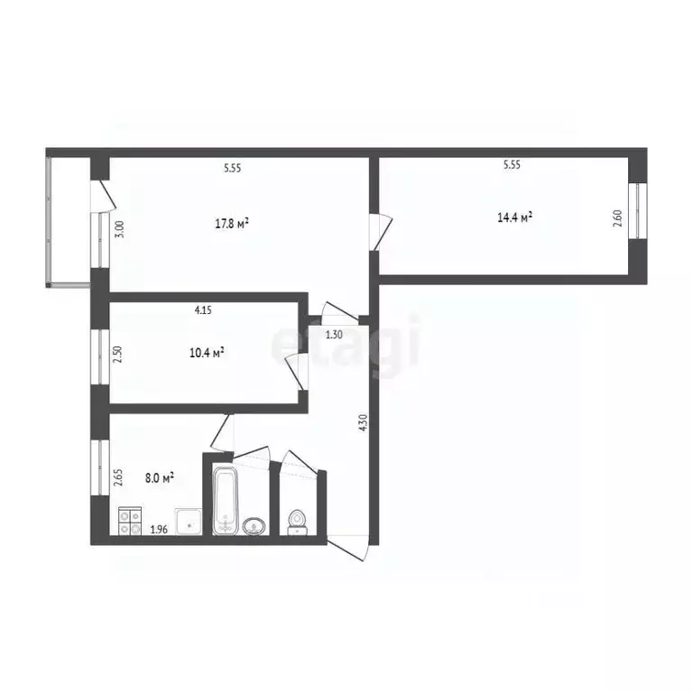 3-к кв. Тюменская область, Тюмень ул. Карла Маркса, 12 (58.4 м) - Фото 2