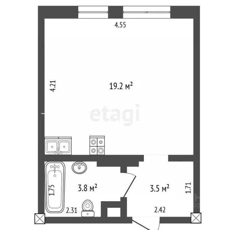 Студия Ямало-Ненецкий АО, Новый Уренгой Энтузиастов мкр, 9 (26.4 м) - Фото 2