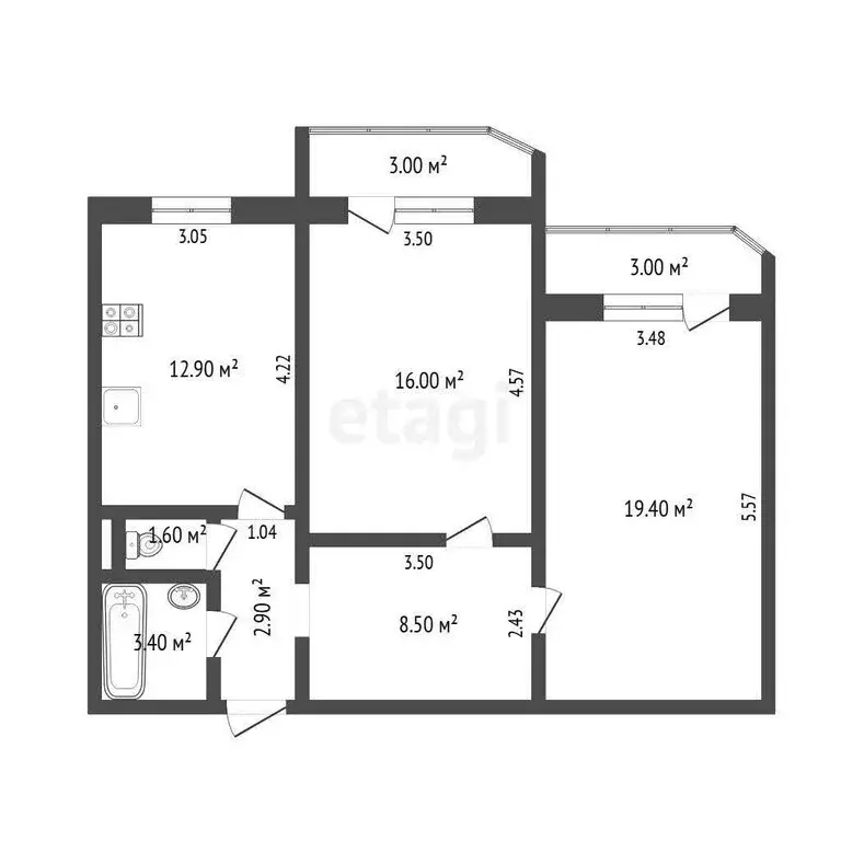 2-комнатная квартира: Тюмень, улица Пермякова, 84к3 (65 м) - Фото 1