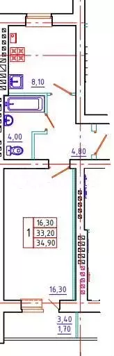 1-к. квартира, 34,9 м, 4/5 эт. - Фото 1