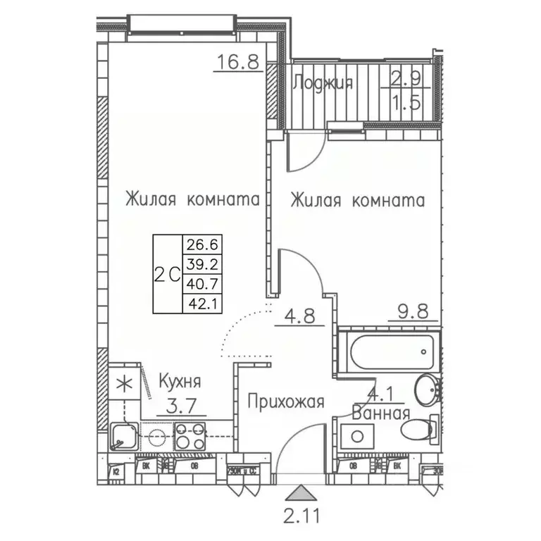 2-к кв. Приморский край, Владивосток ул. Расула Гамзатова, 7к1 (42.1 ... - Фото 0