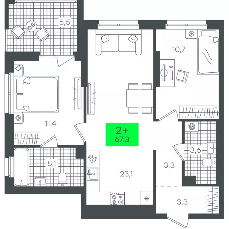 2-к кв. Тюменская область, Тюмень ул. Василия Малкова, 15 (67.37 м) - Фото 0