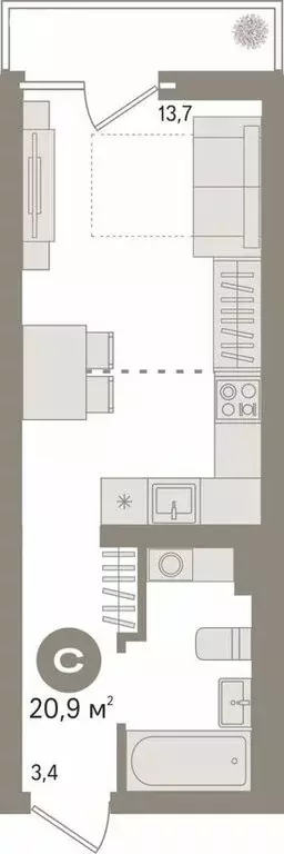 1-комнатная квартира: Екатеринбург, улица Евгения Савкова, 35/2 (20.7 ... - Фото 2