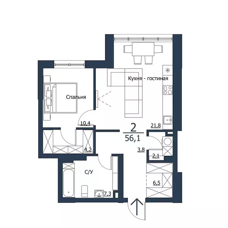 Продаётся 1-к квартира, 56.1 м - Фото 0
