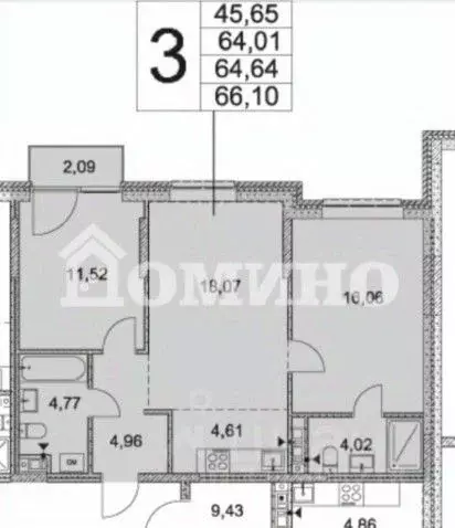 2-к кв. Тюменская область, Тюмень ул. Новоселов, 103к2 (64.1 м) - Фото 1