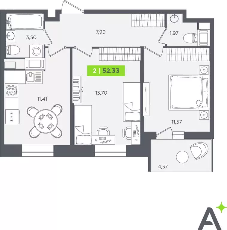 2-комнатная квартира: Кудрово, Солнечная улица, 10к1 (51.7 м) - Фото 1