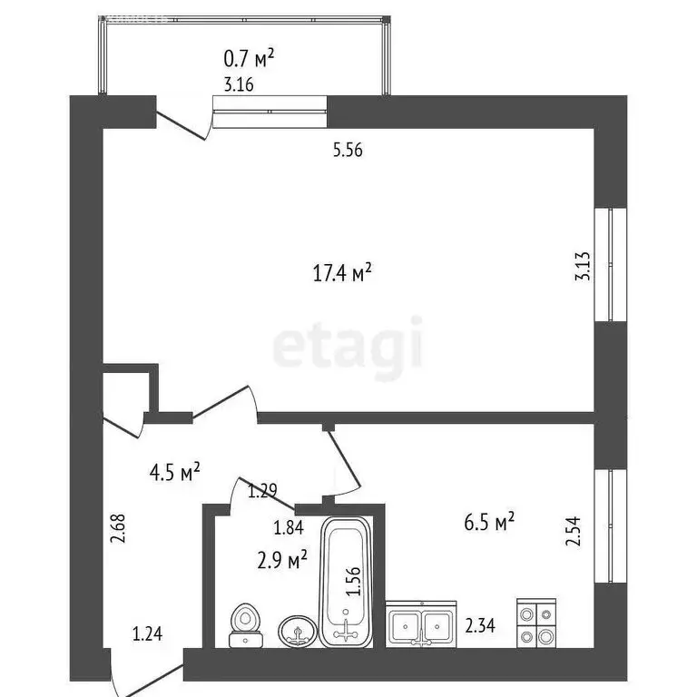 1-комнатная квартира: Чита, улица Чкалова, 24 (31.3 м) - Фото 0
