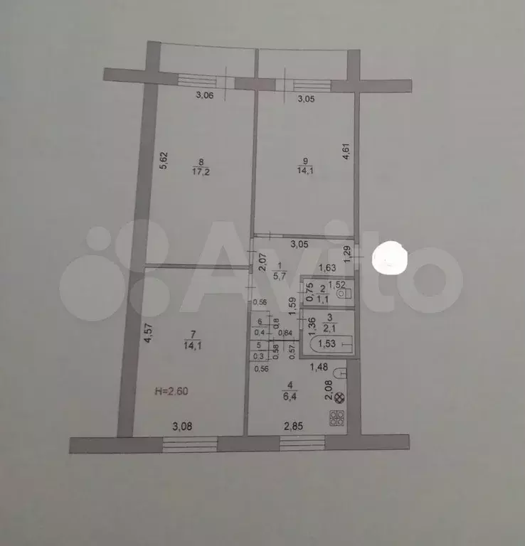 3-к. квартира, 61,4 м, 5/5 эт. - Фото 0