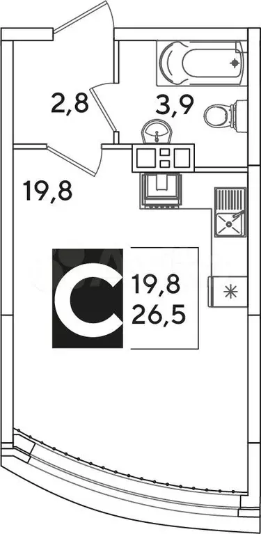 Квартира-студия, 26,5 м, 7/16 эт. - Фото 0