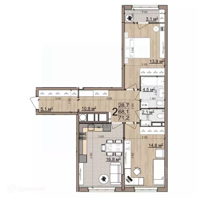 2-к кв. Рязанская область, Рязань Еврокласс жилой комплекс (71.2 м) - Фото 0