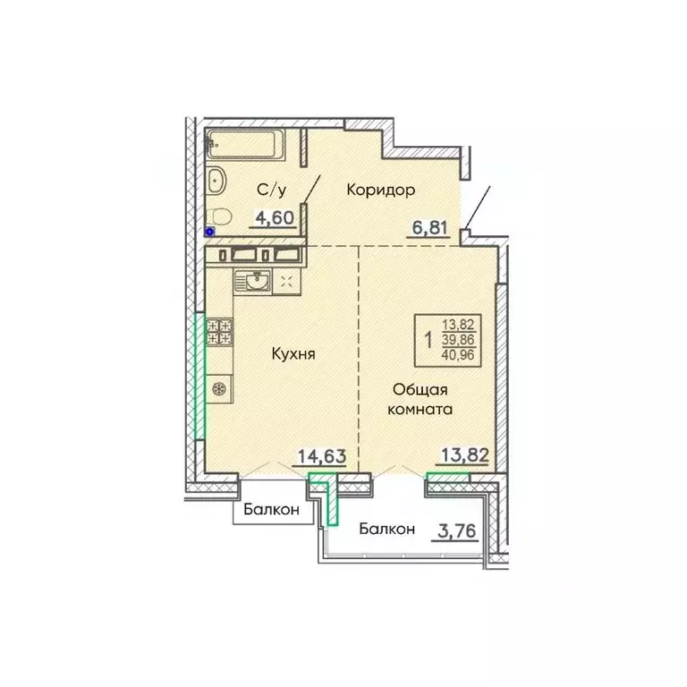 Свободной планировки кв. Бурятия, Улан-Удэ Энергетик мкр,  (40.96 м) - Фото 1