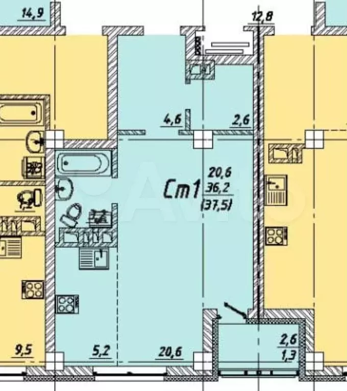 Квартира-студия, 36 м, 7/9 эт. - Фото 1