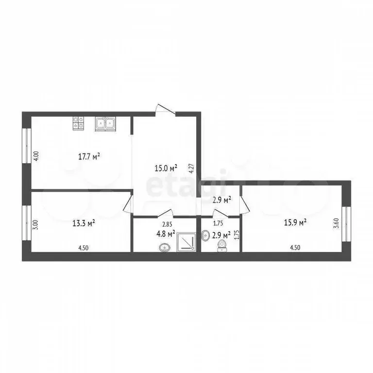 2-к. квартира, 72,8 м, 7/8 эт. - Фото 0