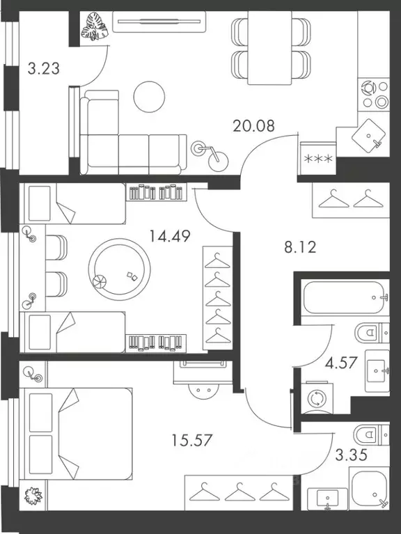 2-к кв. Тульская область, Тула ул. Карпова, 103А (69.41 м) - Фото 0