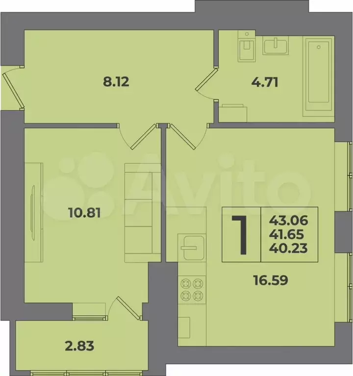 1-к. квартира, 43,1 м, 2/8 эт. - Фото 1