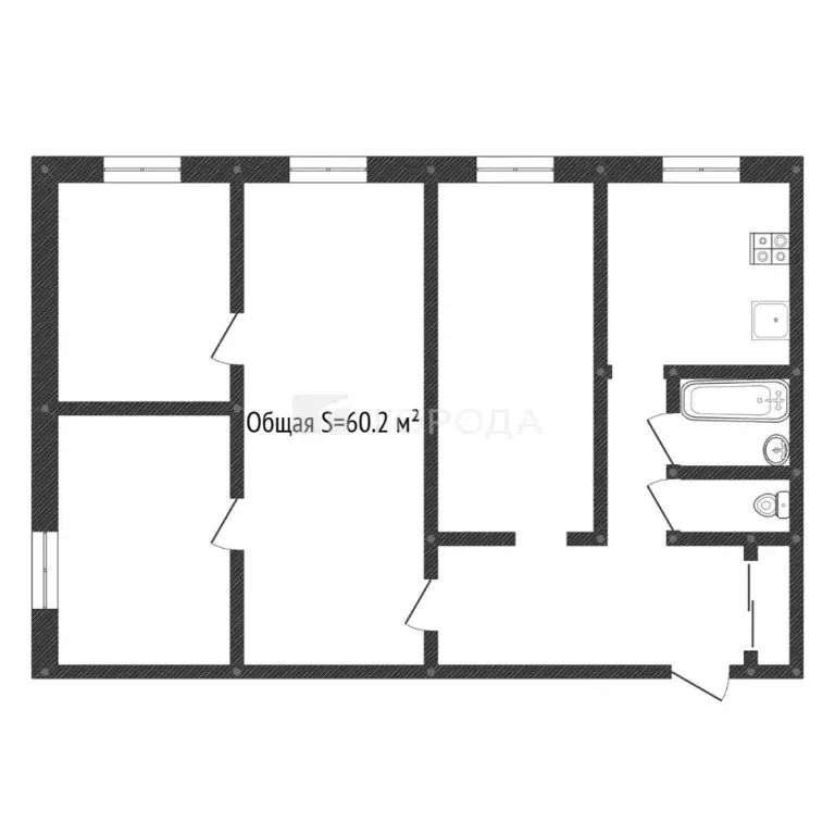 4-к кв. Кемеровская область, Новокузнецк ул. 40 лет ВЛКСМ, 96 (60.2 м) - Фото 2