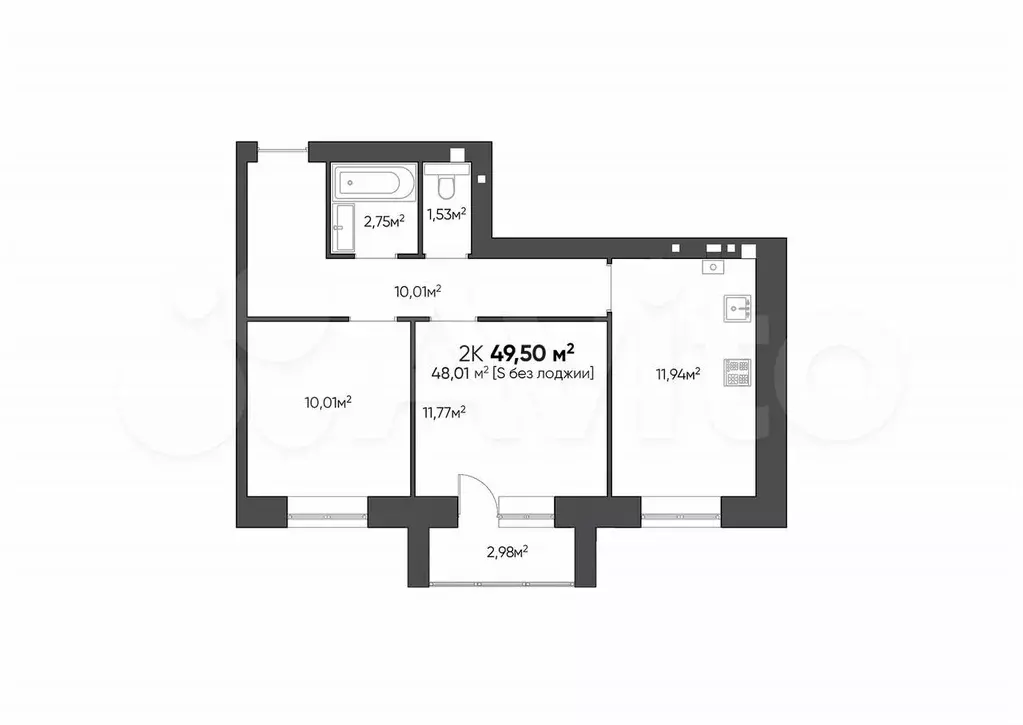 2-к. квартира, 49,5 м, 1/4 эт. - Фото 1