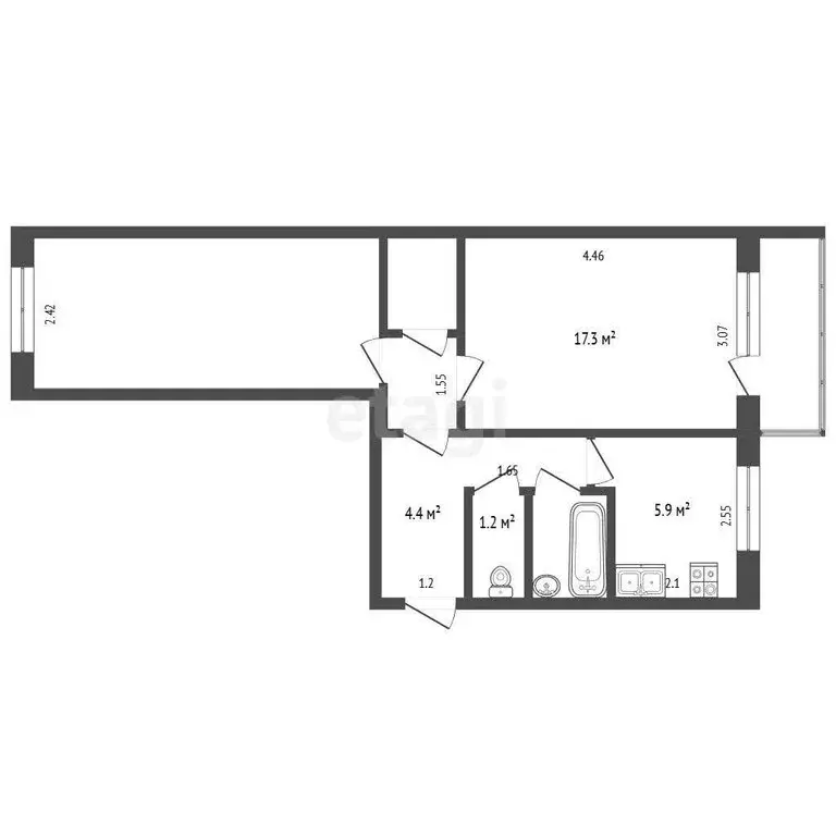 2-комнатная квартира: Омск, 3-й микрорайон, улица Путилова, 6 (45 м) - Фото 1