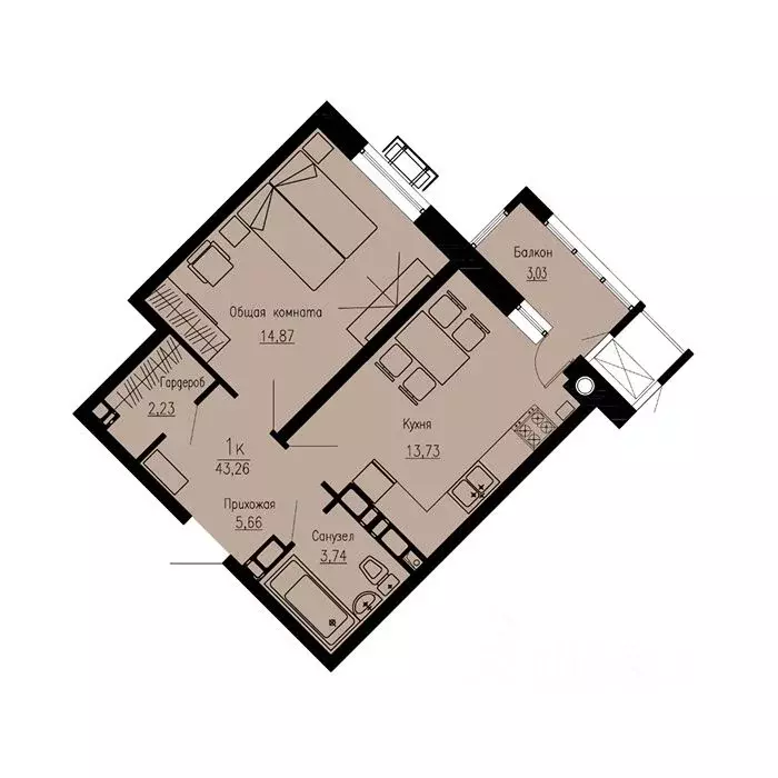 1-к кв. Ставропольский край, Пятигорск Скачки мкр,  (43.26 м) - Фото 1