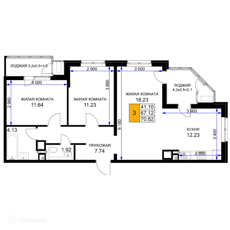 Продаётся 3-к квартира, 70.82 м - Фото 0