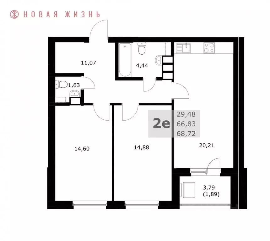 2-к кв. Самарская область, Самара  (68.7 м) - Фото 1
