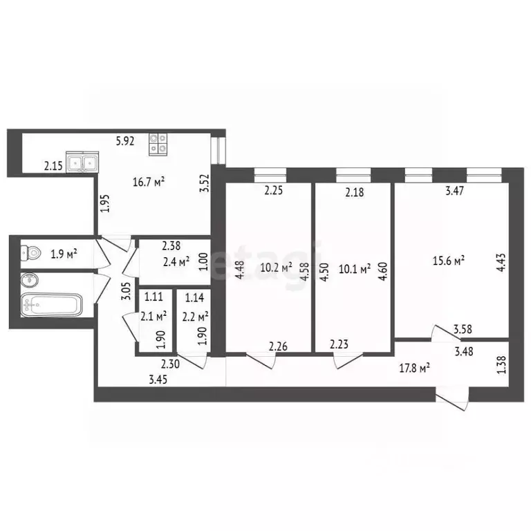 3-к кв. Санкт-Петербург 7-я Красноармейская ул., 19 (82.1 м) - Фото 2